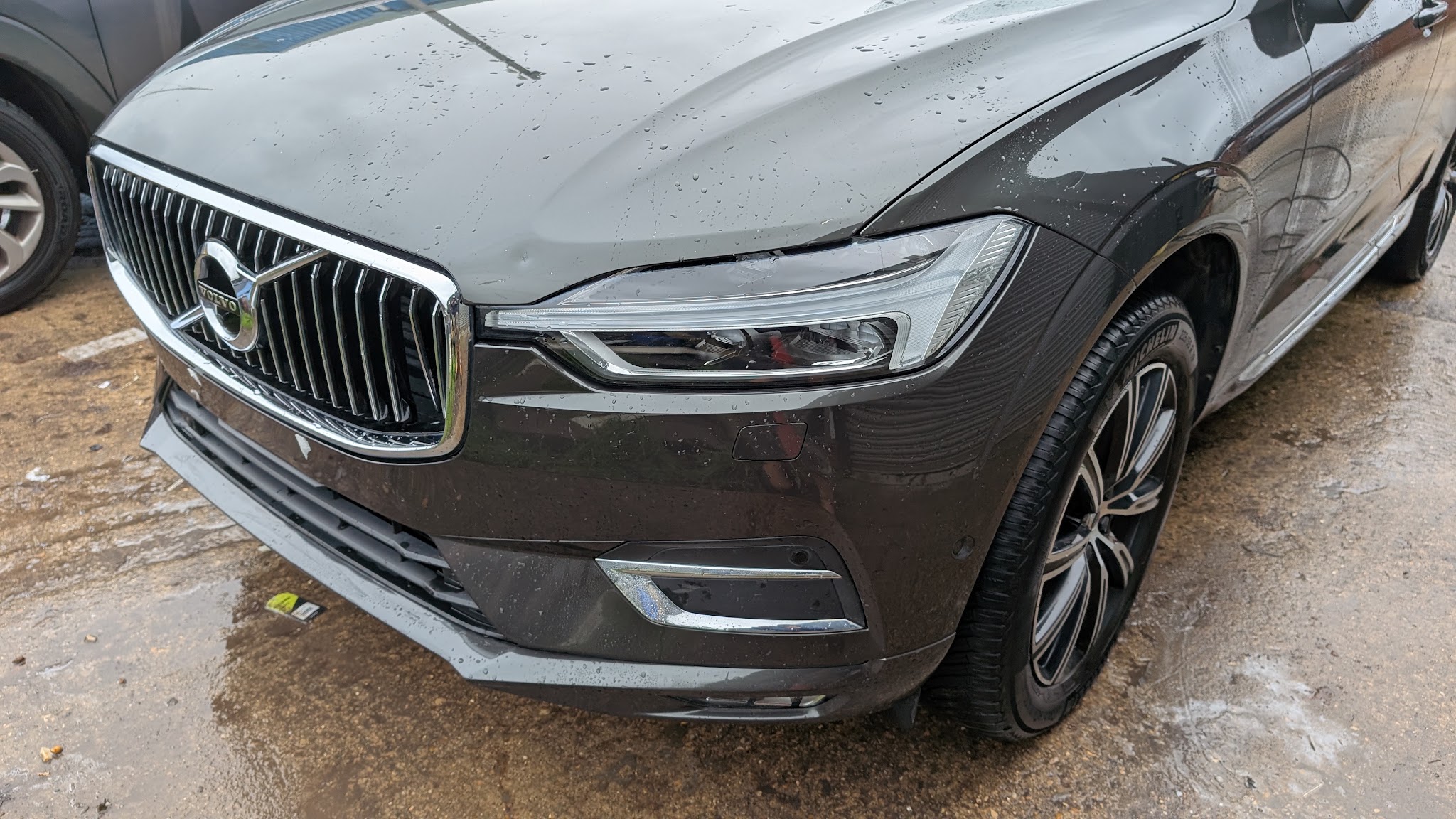 Ben Sharpe's grey Volvo after its front end was repaired